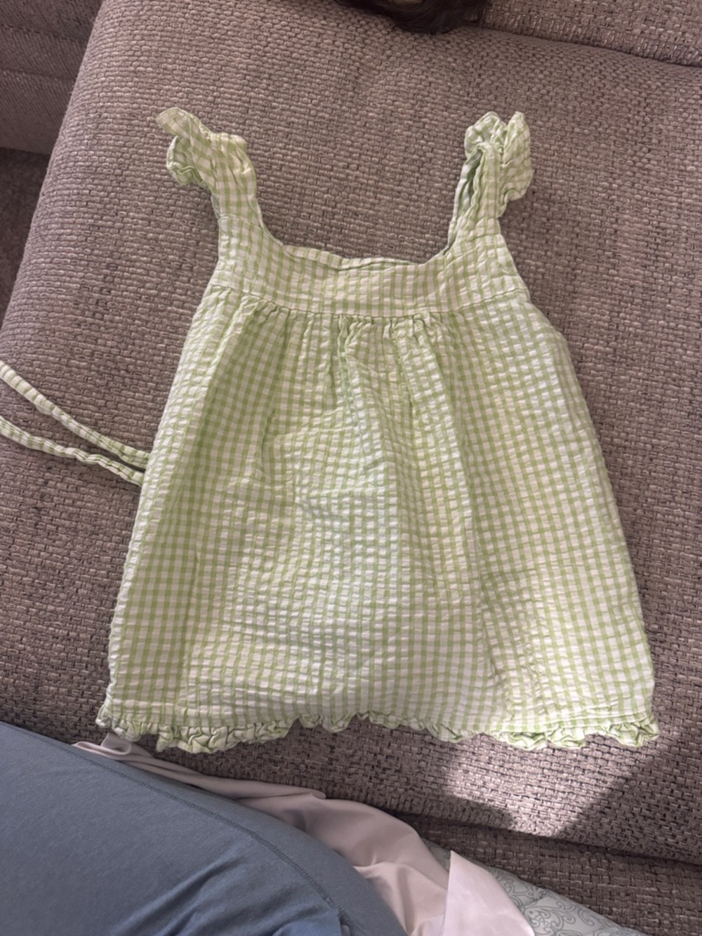 Girls' Red Beans Green Gingham Ruffle Strap Backless Tank Top Size 5